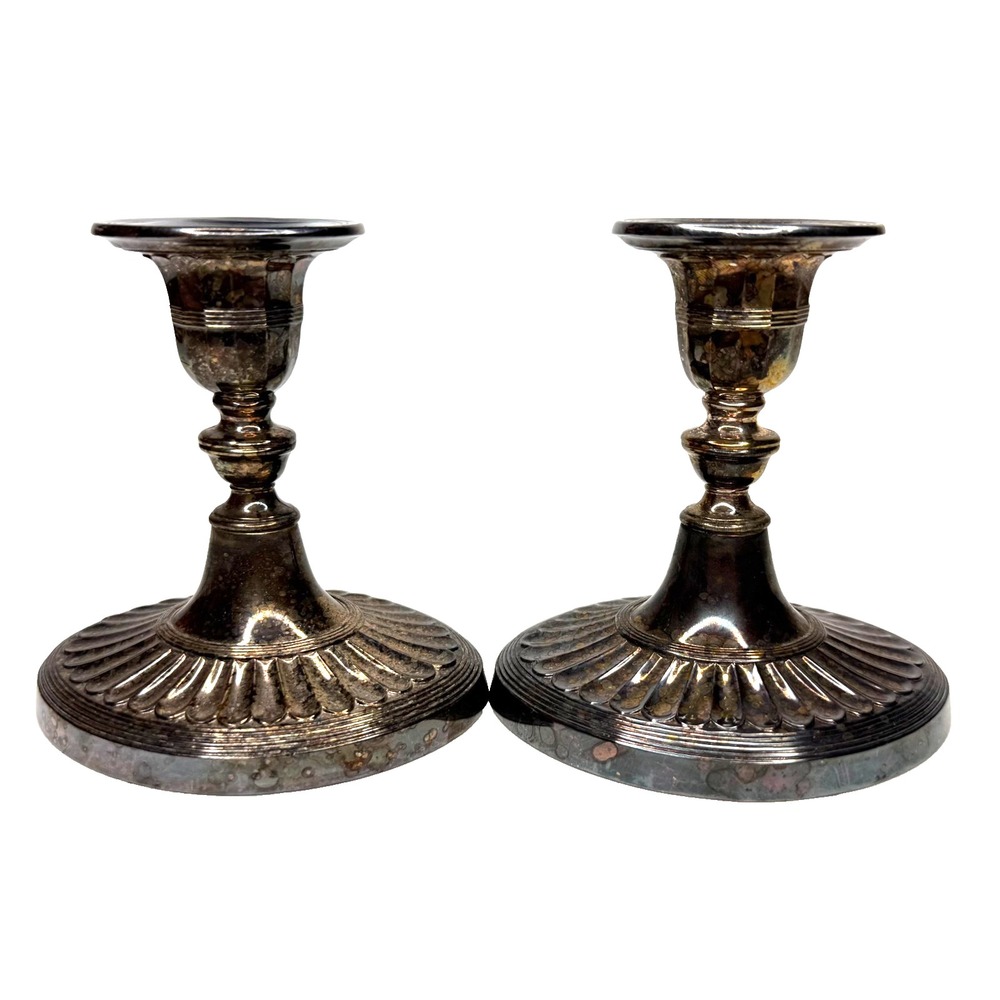 Sheffield Silver Co Reed and Barton Silverplate Candlesticks Oval Fluted Base